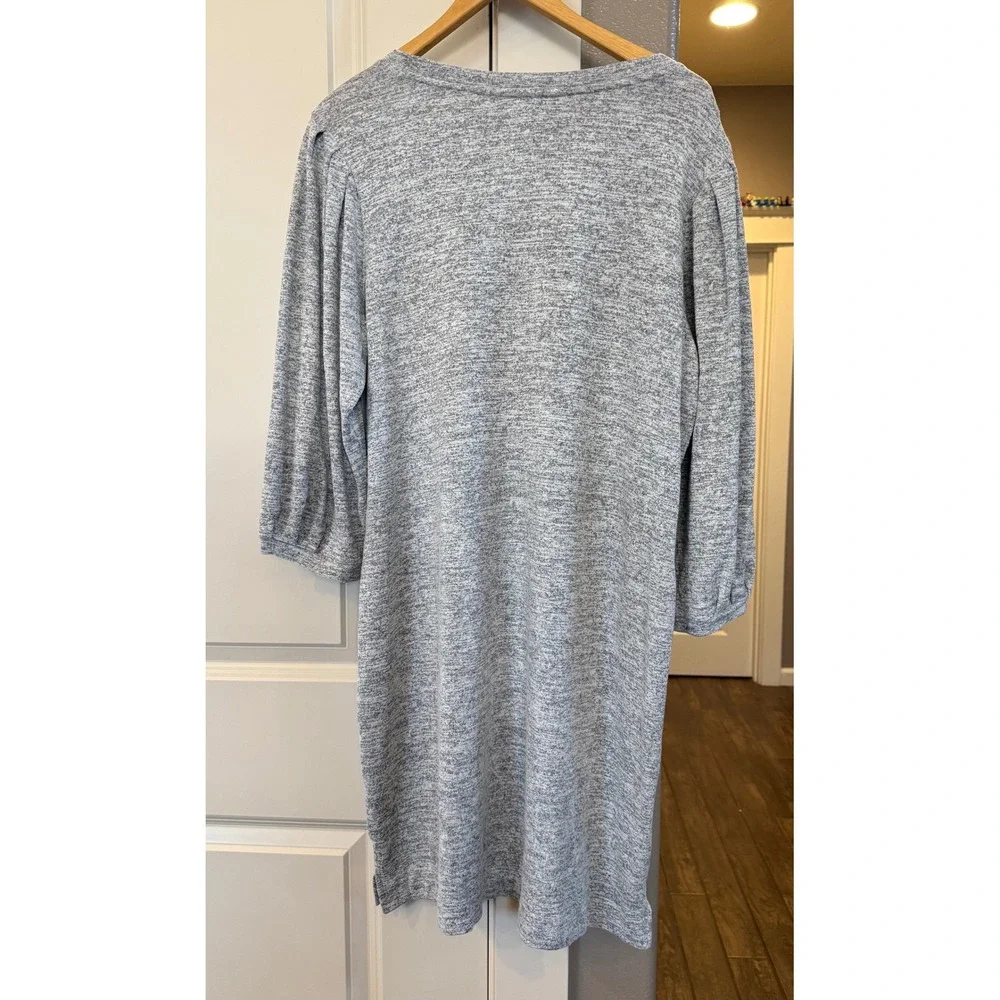 Wms Gray Chico's Size 2 (L)‎ Scoop Neck 3/4 Sleeve Knit Knee Length Casual Dress